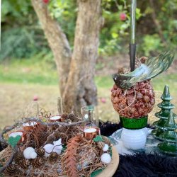 Fyrfadsstage med glas